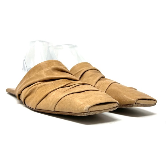 Rick Owens Hotel Draped Slippers Beige Leather Slip On Mules Flats Size 37 US 7 - Picture 1 of 9